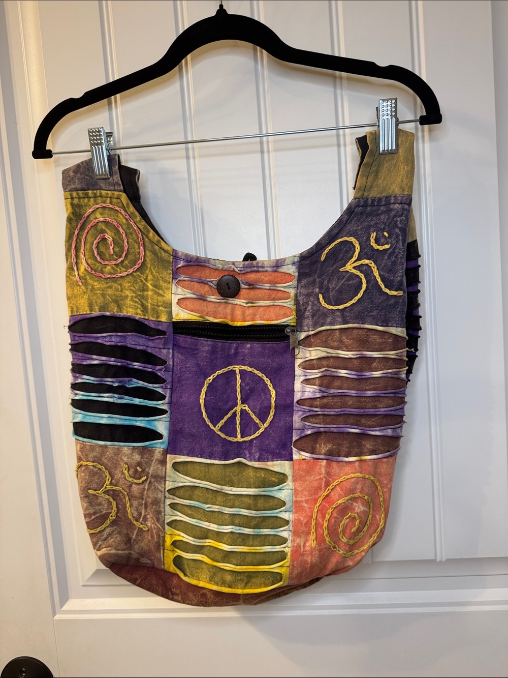 Bohemian Multicolor Patchwork Shoulder tote Bag with Peace & OM Motif